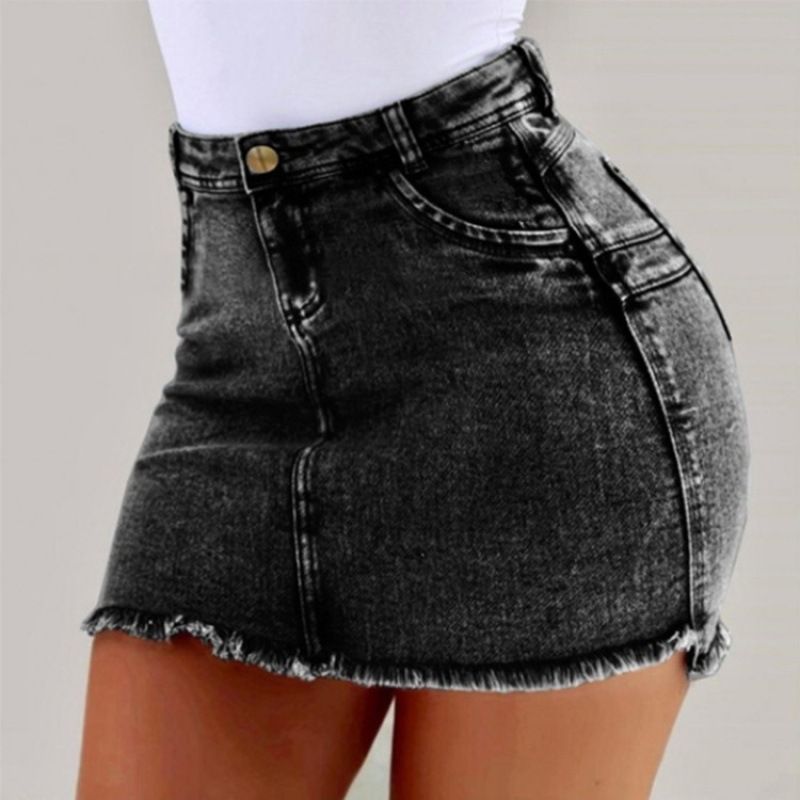 Fustă de damă cu temperament sexy, din denim, stil hip, sursă dintr-o bucată, livrare directă_voghion.com