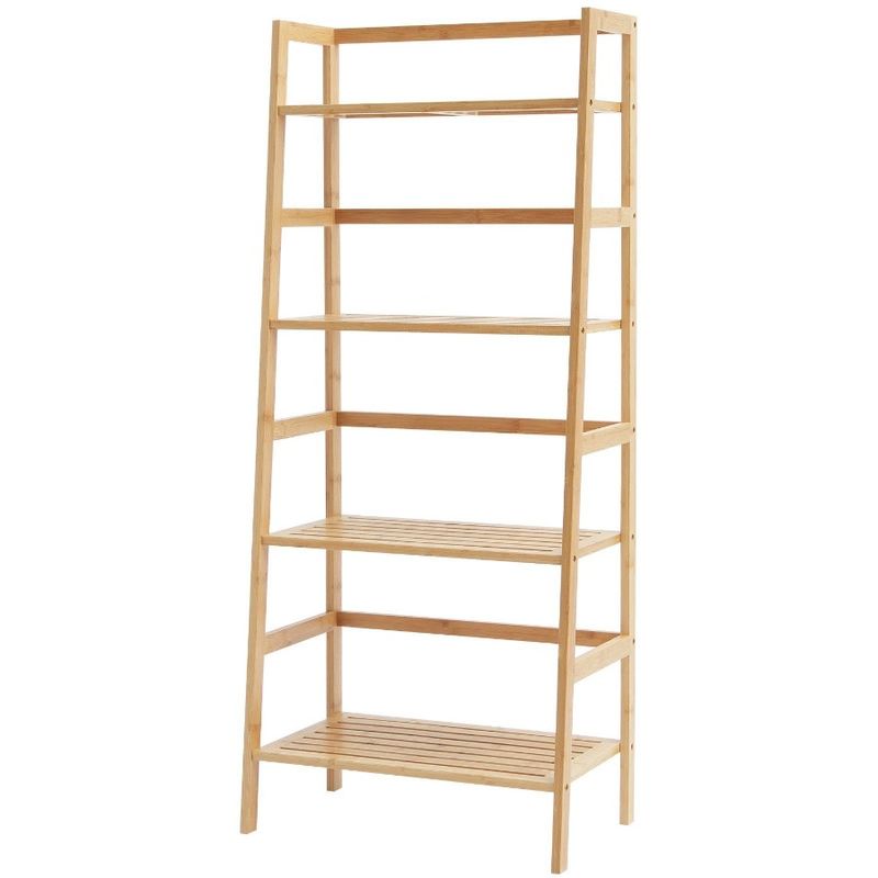 Storage Trapezoid Bookshelf Bookshelf Rack 4 Tiers Bamboo Bamboo Ladder_voghion.com
