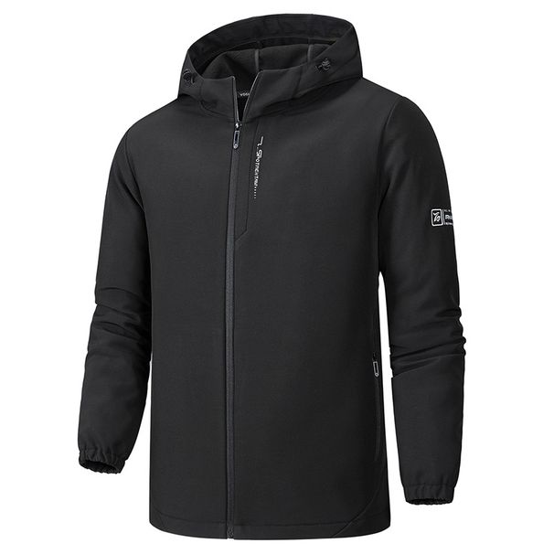 Men's Lightweight Softshell Jacket - Windproof & Water-Resistant Fleece-Lined Outdoor Coat, Breathable Polyester For Hiking & Smart Casual (XL-5XL)_voghion.com