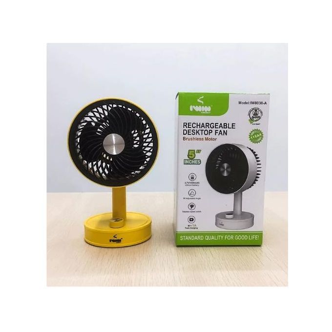 Iwin Mini Yellow Rechargeable Desktop Fan - Model 8038-AY Personal Cooler_voghion.com