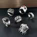 New Personality For Men, Ins Punk Skull Head Ghost Claw Number 8 Poker 6-Piece Set Index Finger Ring_voghion.com