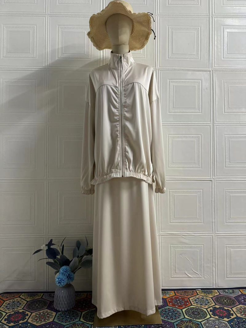 Women's Clothing Summer New Satin Long Sleeved Dress Fashionable Waist Drape Long Skirt Suit Female_voghion.com
