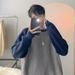 Color blocked round neck sweater for men, autumn and winter new style, loose and niche, inner layer, base knit sweater_voghion.com