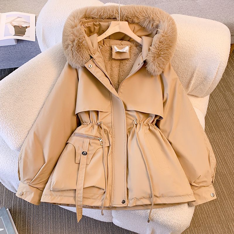 Fleece cotton waist waist work clothes thickened warm cotton jacket small western style parka_voghion.com