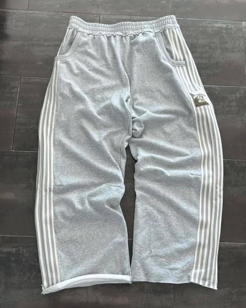​Bedruckte Hose mit weitem Bein und Streifen – Y2K Harajuku Street Style, Retro Straight Fit Freizeithose​_voghion.com