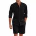 Purchase by Size Chart Men's summer two-piece polyester button up shirt long sleeved shorts cardigan simple casual beach outfit_voghion.com