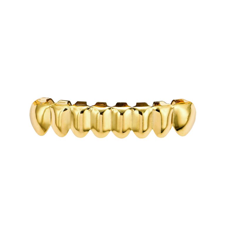 HIPHOP hip hop gold braces upper teeth 8 lower teeth 8 real gold electroplated gold hip hop braces _voghion.com