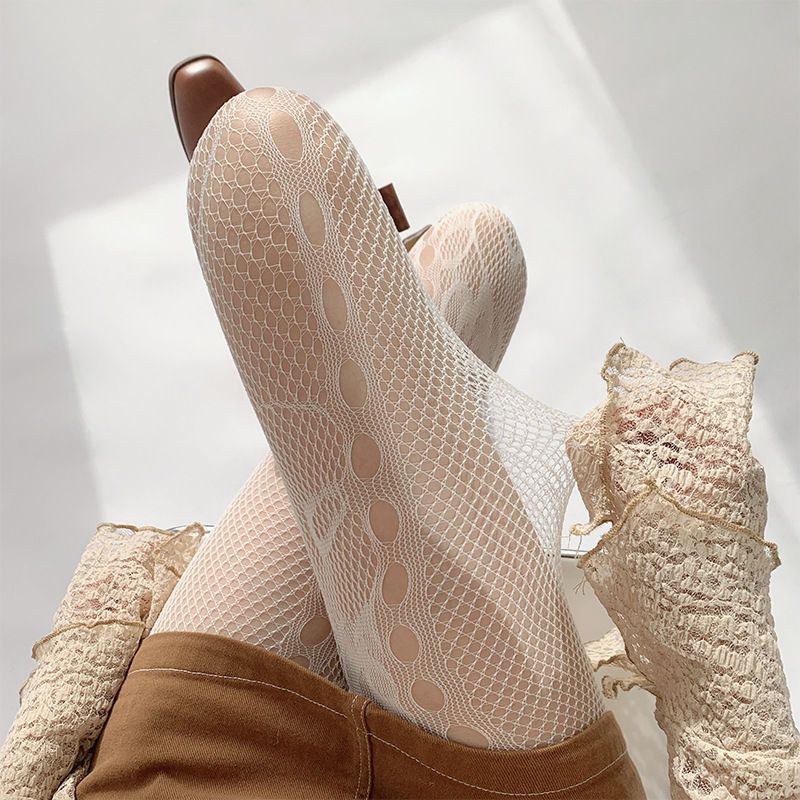 2024 Spring Fishnet For Women Y2K Non-Slip Lace Pantyhose Pure Desire White Stockings_voghion.com