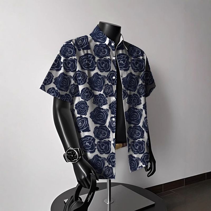 Vintage Sommer Strand Print Hawaiian Lose Casual Shirt Kurzarm Floral Shirt Hong Kong Stil_voghion.com
