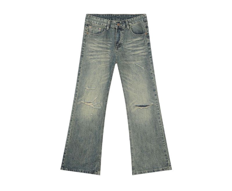EF JEANS | 2025 New Product, High Street Ripped Loose Wide-leg Pants Washed And Old Straight Micro-pull Pants Casual_voghion.com