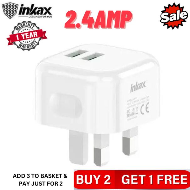 Chargeur rapide double USB 2,4 A, 2 ports, adaptateur secteur mural 3 broches pour Royaume-Uni_voghion.com