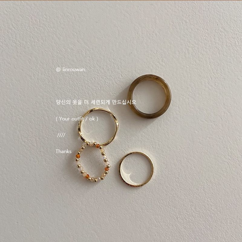 Set di 4 anelli impilati in metallo con motivo ambrato, moda autunno/inverno, di nicchia, alla moda e personalità_voghion.com