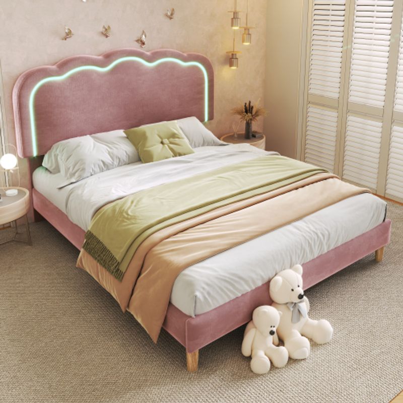 Polsterbett LED Doppelbett 140 X 200cm, Bettgestell Mit Lattenrost Und Verstellbares Kopfteil, Gepolstertes Bett In Rosa,Bettrahmen Jugendbett Für Schlafzimmer Gästezimmer-Samt_voghion.com