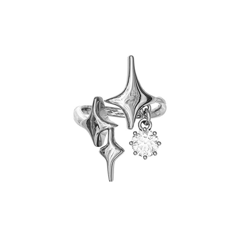 Sterling VENUS  Sier Fashion Zircon Inlaid Four-pointed Star Ring Ladies Temperament Water Drop Star Ring_voghion.com