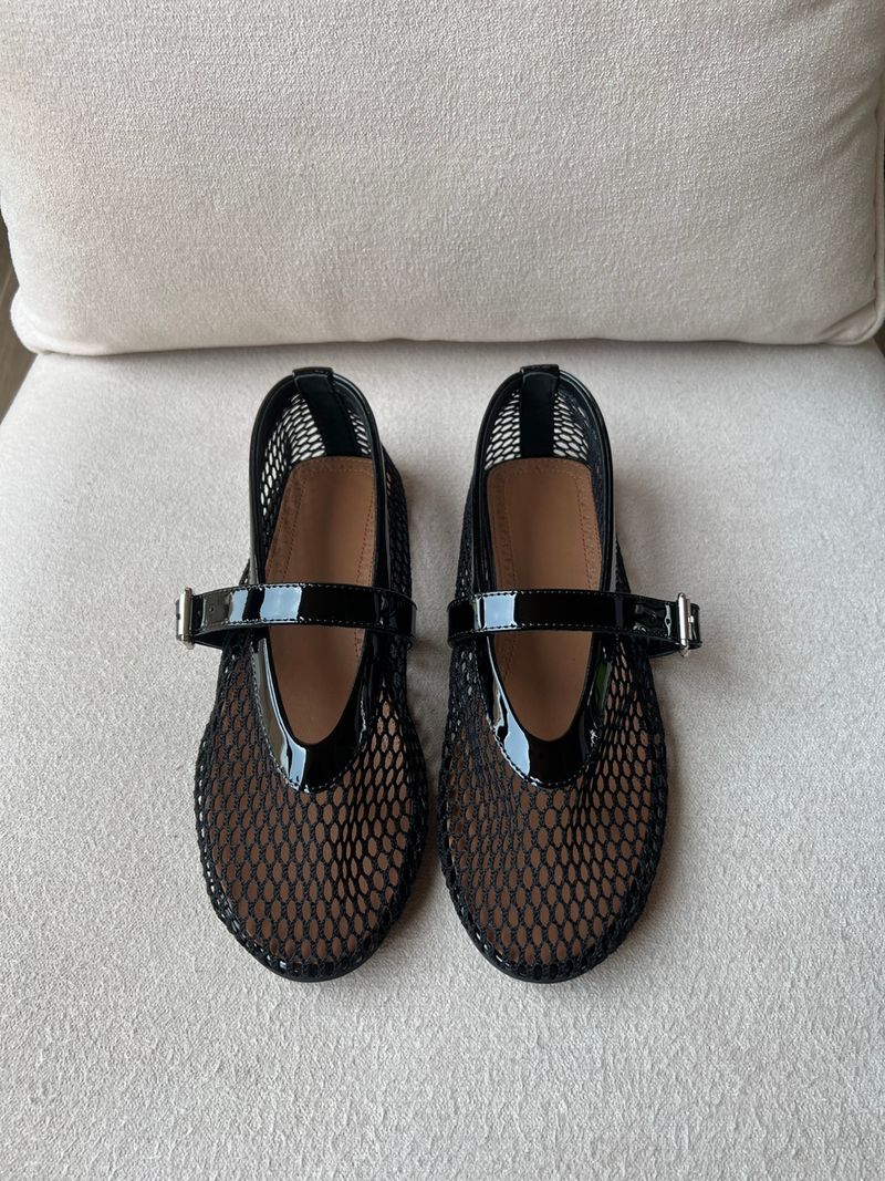 2024 Spring/Summer New Mesh One Button Ballet Round Head Flat Bottom Breathable Comfortable Versatile Fishing Net Shoes_voghion.com