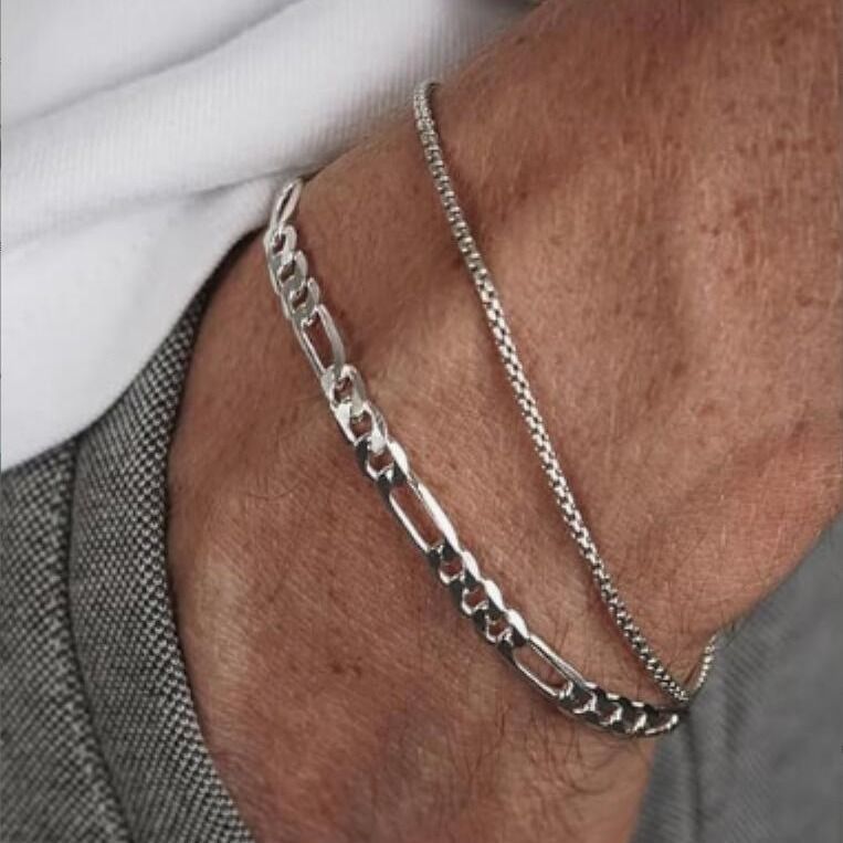 Hip Hop Layered Stainless Steel Flat Unisex Personality Rust-Free Cuban Chain Bracelet_voghion.com