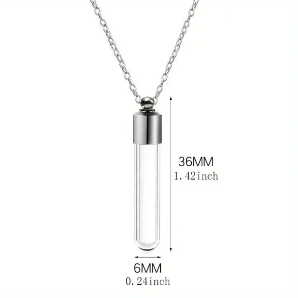 Collana con ciondolo in fiala di profumo in vetro, flacone trasparente, gioielli, regali, vetro trasparente 250610_voghion.com