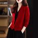 Herbst neue V-ausschnitt kaschmir strickjacke frauen zwei-stück farbe blockiert wolle jacke, tierkreis jahr rot lose top für_voghion.com