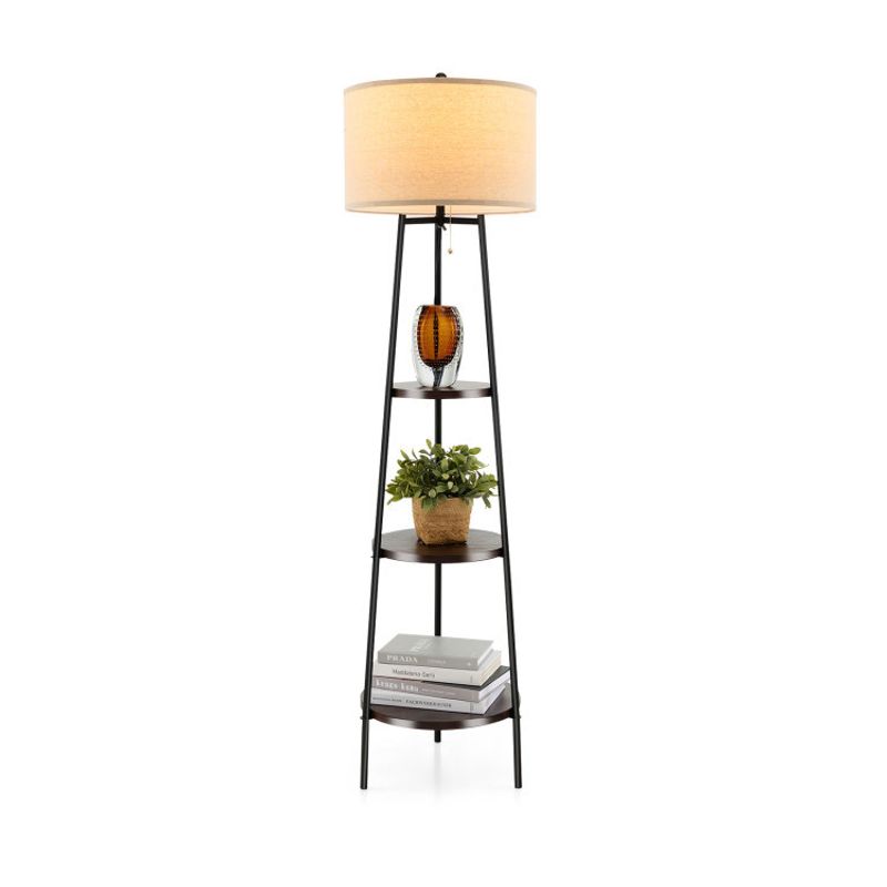 Shelf Floor Lamp with Storage Shelves and Linen Lampshade_voghion.com