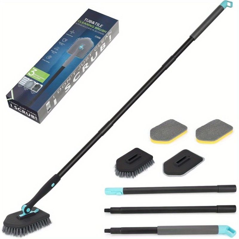 3 In 1 Shower Cleaning Brush 180 Rotatable Bathroom Cleaning Brush With 50 Inch Long Handle Scrubber Brush Cleaner Tool For Sho_voghion.com