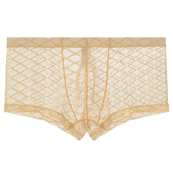Junye herreundertøy med netting, gjennomsiktig, tynn, rutete, sexy, U-formet, konveks, veske, pustende, herre-ungdomsbukser_voghion.com