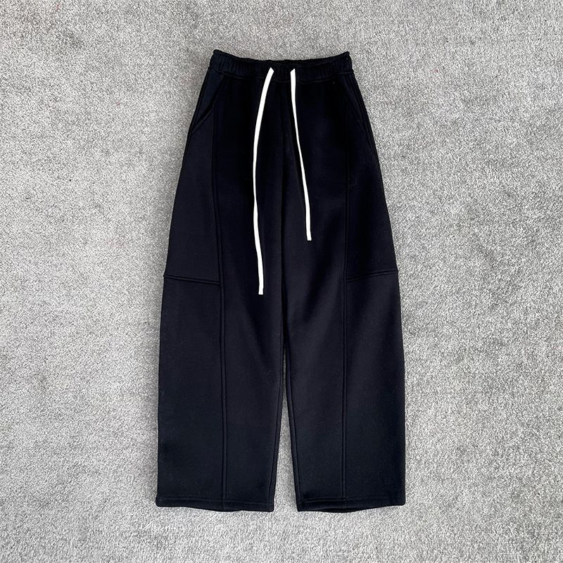 Herrenbekleidung Damen Jogginghose mit hoher Taille und Fleecefutter und Kordelzug – Lockere Passform, lässige Jogginghose aus Baumwollmischung (Weiß, Schwarz), Größen S/M/L_voghion.com