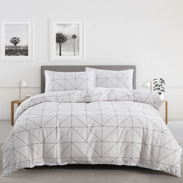 White Plaid Print Quilt Cover Duvet Cover Bedding Three Piece Set In Soft Polyester - Milled Velvet Texture_voghion.com