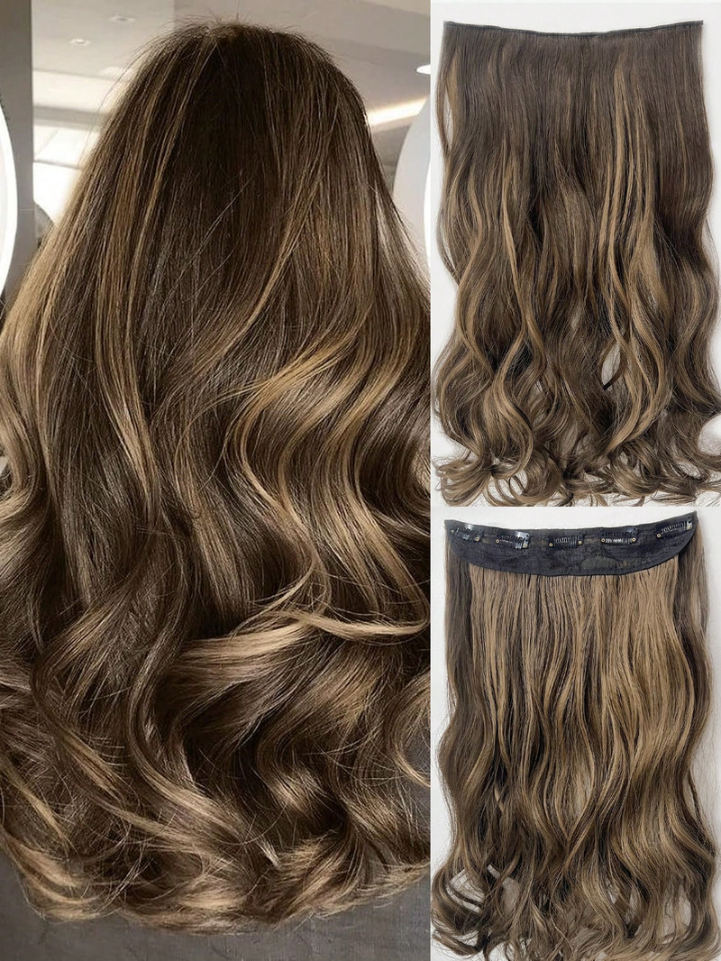 Haarverlängerung mit Draht, 5 sichere Clips, lang, gewellt, 45,7–50,8 cm, Blond mit Dunkelbraun, für Frauen_voghion.com