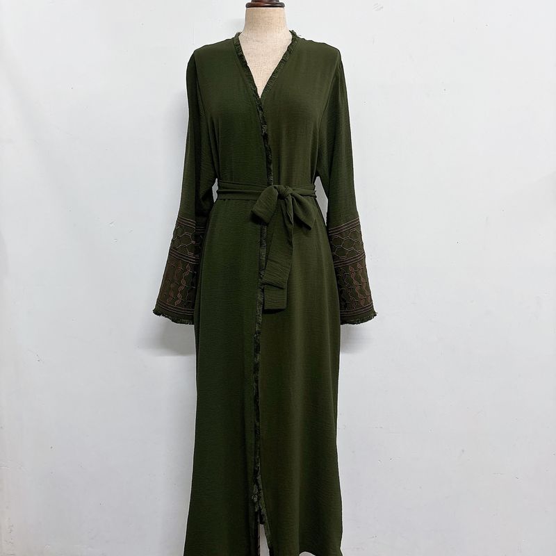 Women's Clothing New Fashion Simple Embroidered Cardigan With Tassels Dress Without Headscarf_voghion.com