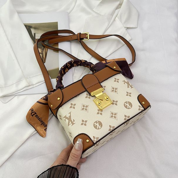 Leichte Luxus-Schnalle mit Schloss, kleine quadratische Tasche, Seidenschal, französische Taschen, Brief-Textur, Styling-Handtasche_voghion.com