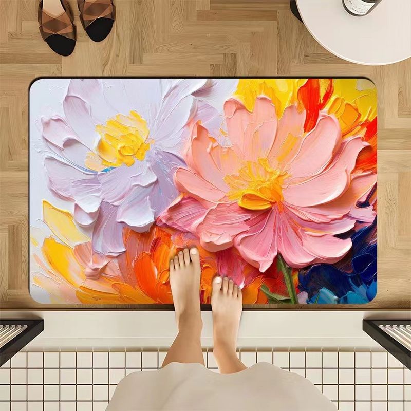 Meubles de maison Tapis de boue de diatomées de style peinture à l'huile pour la maison Tapis de sol antidérapant absorbant l'eau pour salle de bain Tapis de sol facile à sécher pour entrée de toilette_voghion.com