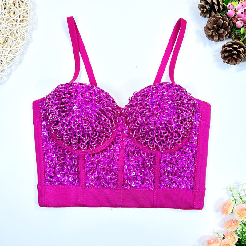 Damenbekleidung Gold und Silber Sternenperlen BH Bühnenkleidung Sexy Tube Top Fishbone Hosenträger Weiblich_voghion.com