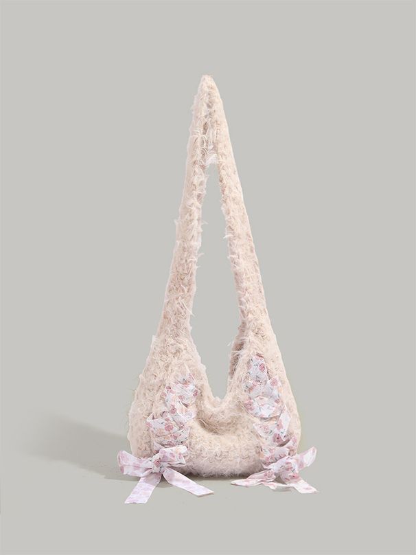 Sac à nœud tissé à la main automne-hiver 2025, pochette style ballet pour fille, sac à bandoulière en peluche_voghion.com