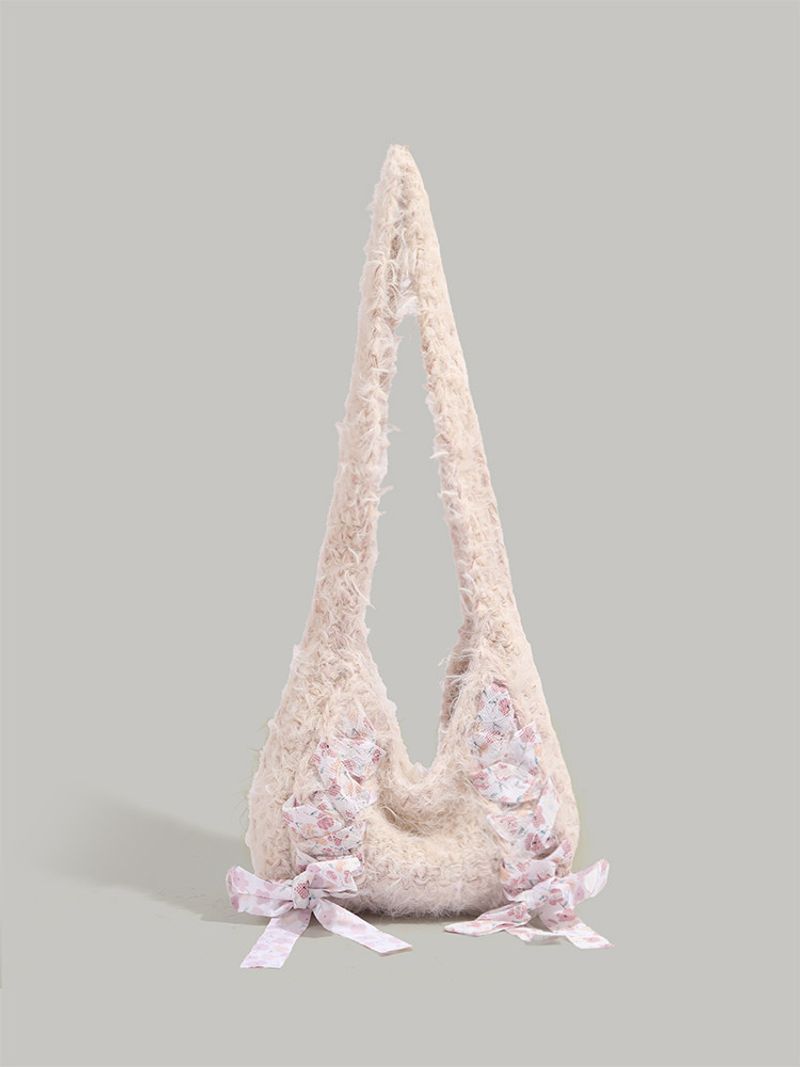 Borsa a tracolla intrecciata a mano con fiocco, autunno e inverno 2025, pochette da ballerina per bambina, squisita borsa a tracolla in peluche_voghion.com