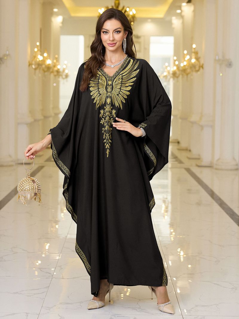 ​​Women’s Flowy Beach Cover-Up Dress – Cotton Embroidery, Loose Fit, Bikini Wrap (Brown/Black, One Size)​​_voghion.com
