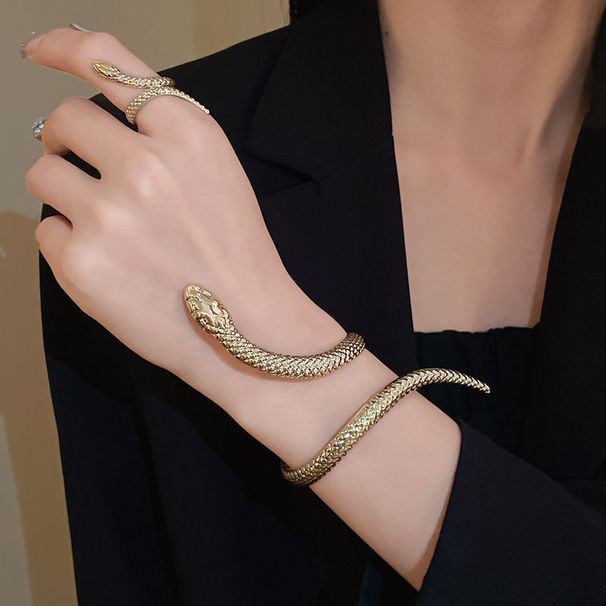 2-piece set of wrapped snake open ring plus bracelet personalized niche high-end jewelry_voghion.com