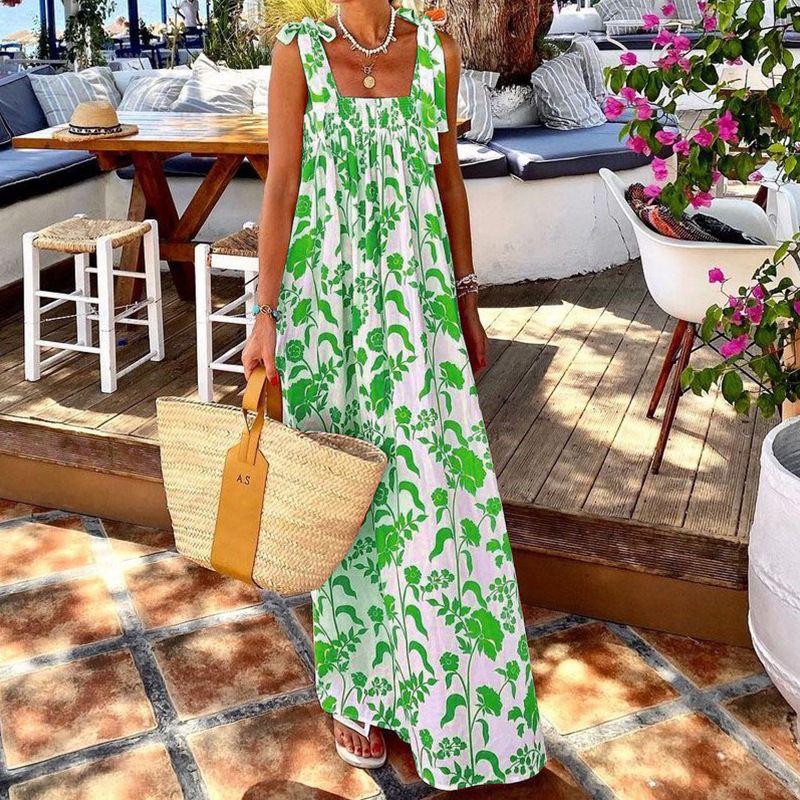 Damenbekleidung Lässiges, ärmelloses, bedrucktes Trägerkleid im Urlaubsstil_voghion.com