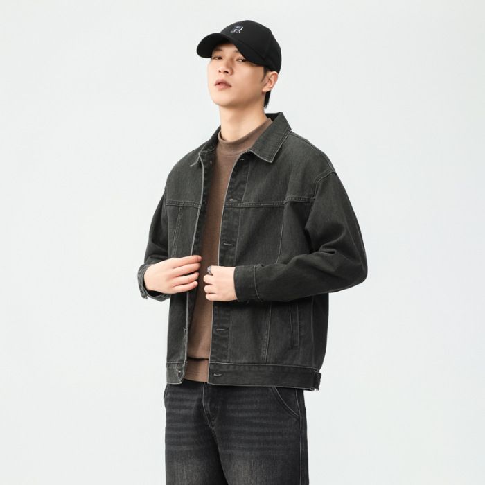 High End Grå Denim Herr Höst Ny Linje Lös Jacka Amerikansk Plus Size Topp_voghion.com