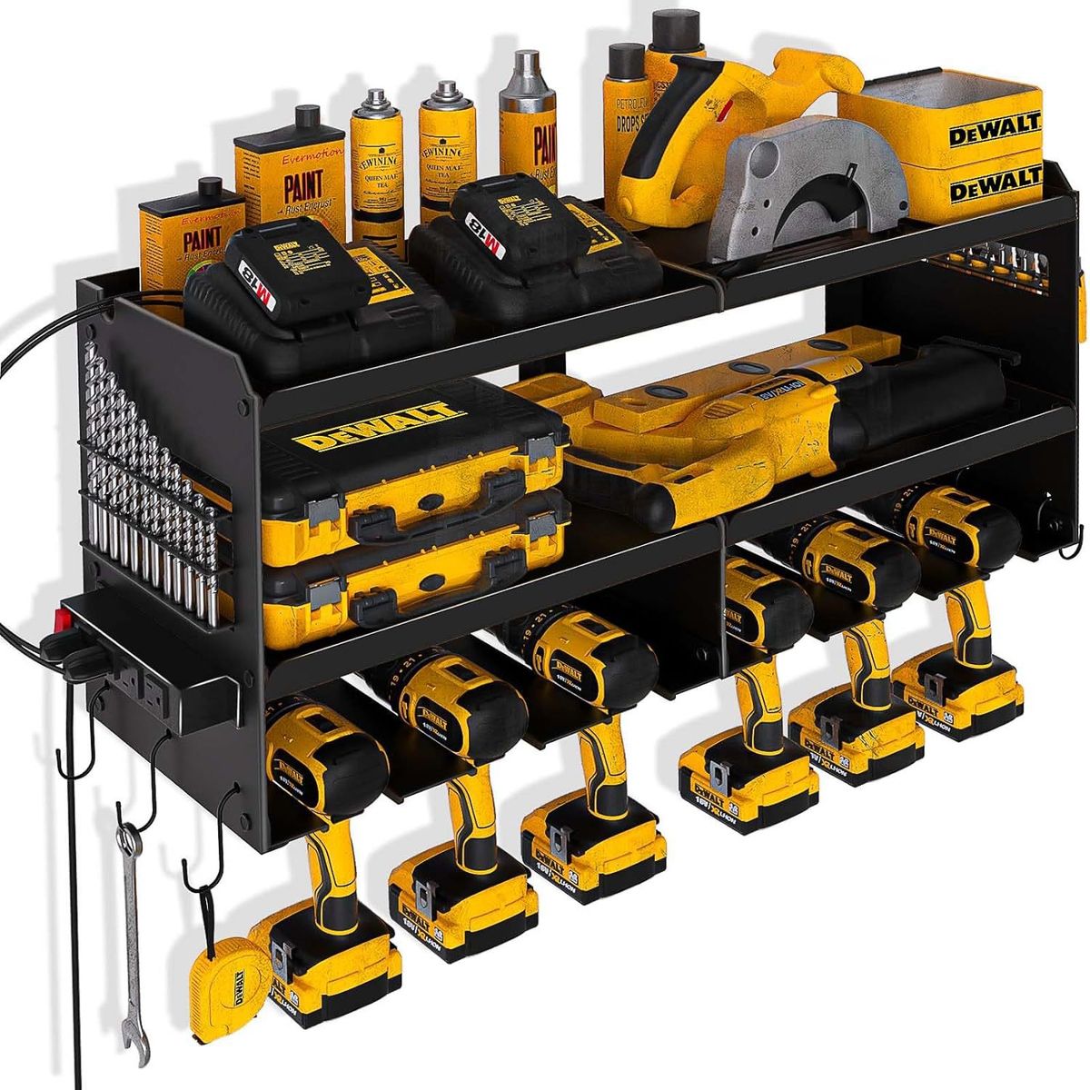Eisenhand-Bohrschrauber-Werkzeugregal, an der Wand montiertes Ladebohrer-Lagerregal, Garagen-Netzteil, Plug-in-Werkzeug-Lagerregal_voghion.com