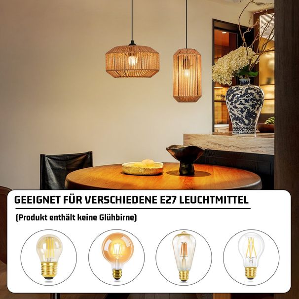 Glitzerlife Pendelleuchte 1 Flammig Esstisch Hängelampe Vintage - Pendellampe Esstischlampe Hanfseil Laterne Design E27 Hängeleuchte Für Schlafzimmer Wohnzimmer_voghion.com