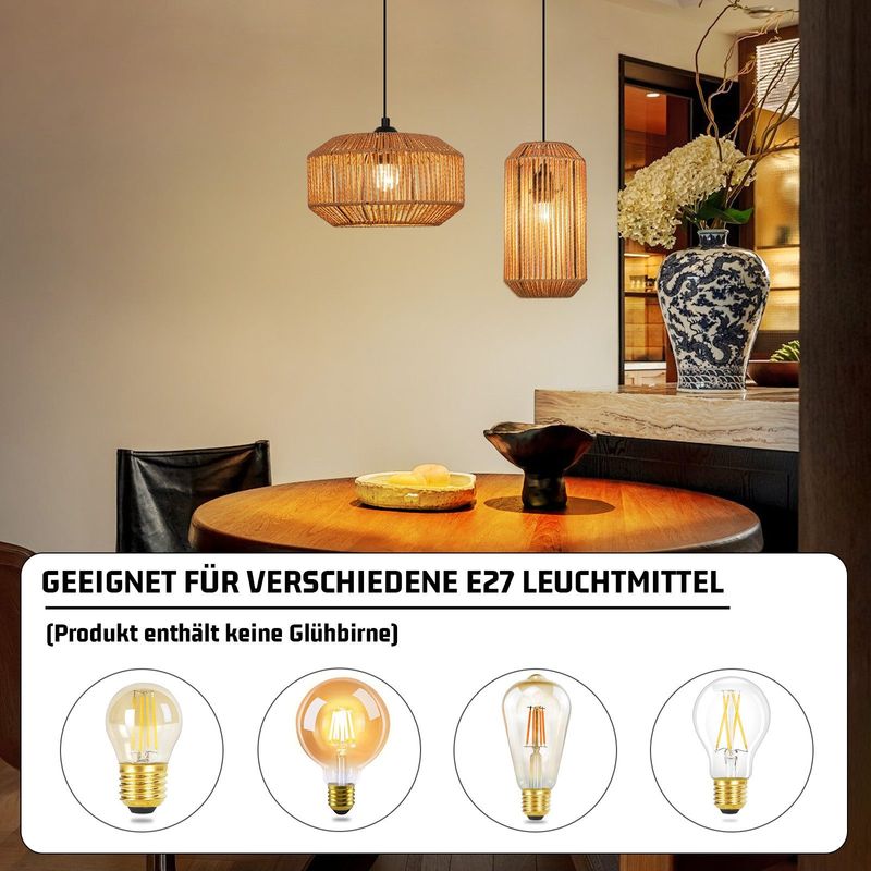 Pendelleuchte 1 Flammig Esstisch Hängelampe Vintage -Pendellampe Esszimmer Hängeleuchte E27 Lange Laterne Design Hanfseil Esstischlampe Für Wohnzimmer_voghion.com