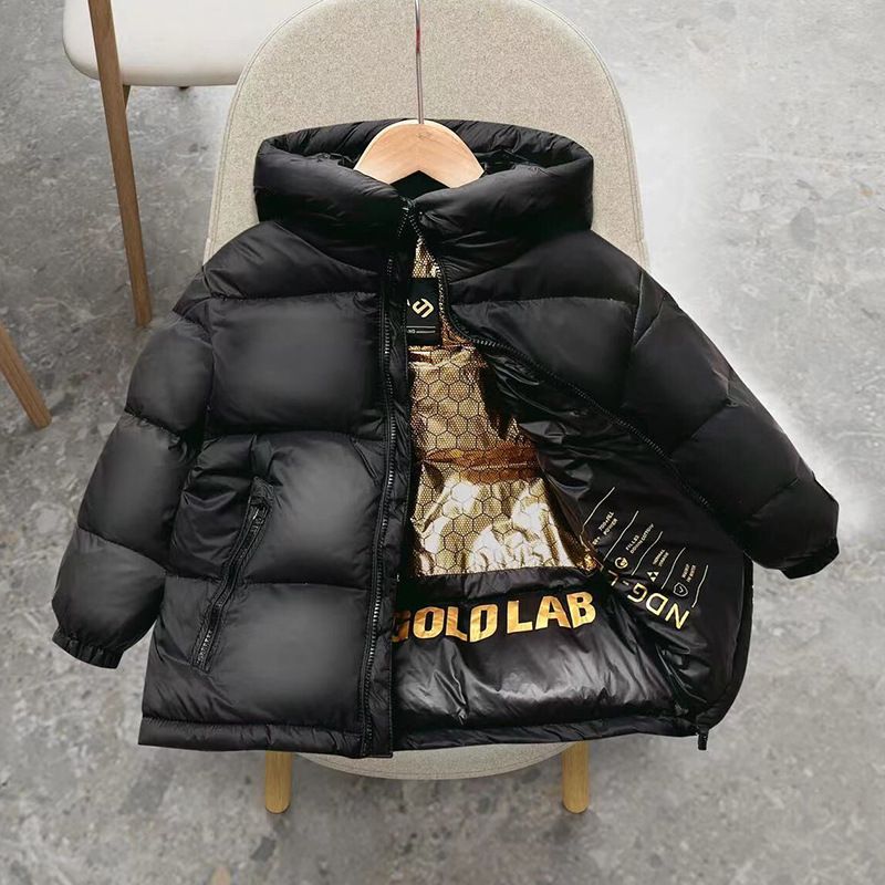 Children's Down Jacket Winter Boys And Girls Black And Gold Short Thickened Down Jacket Children's Winter Clothes_voghion.com