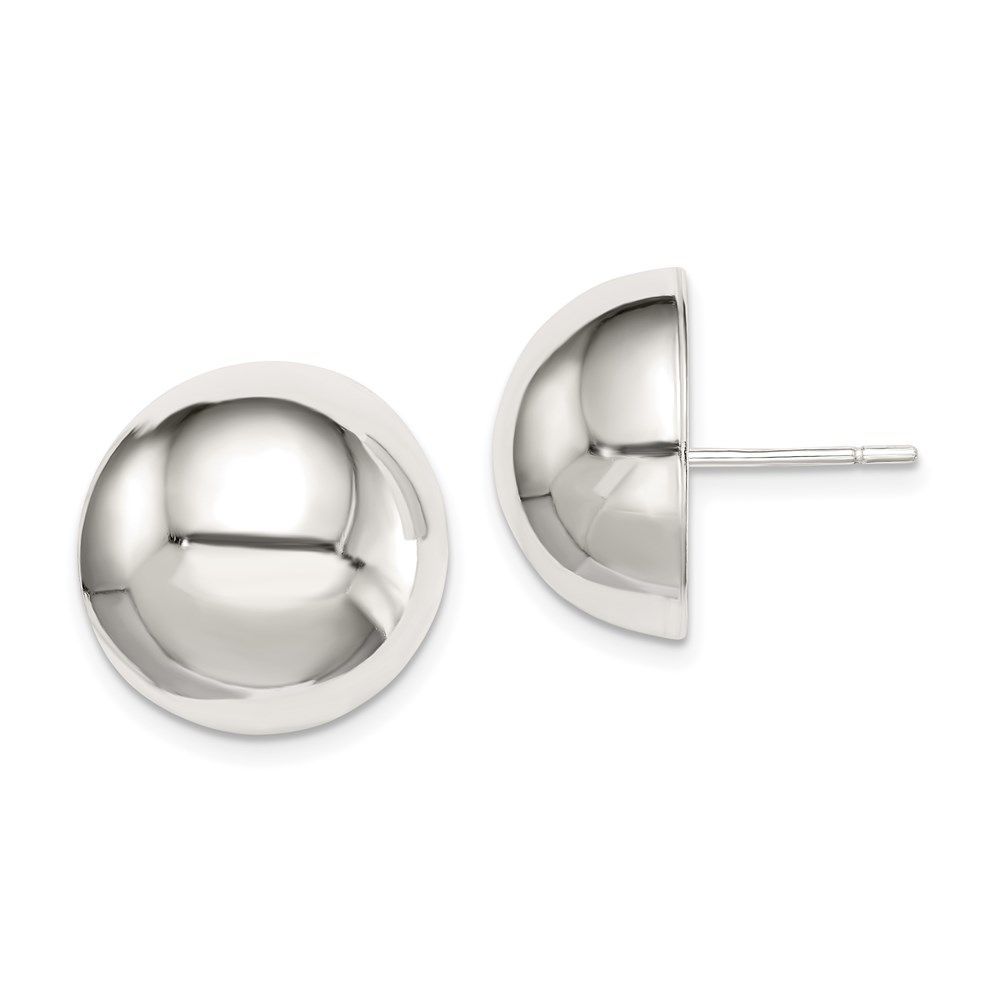 Sterling Silver Polished 16mm Button Earrings_voghion.com