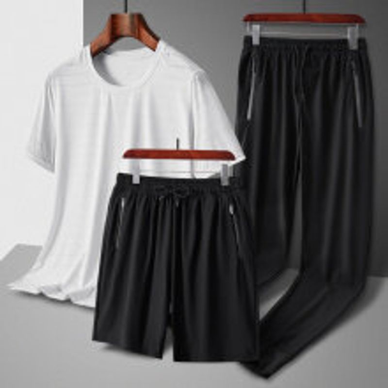 Abbigliamento maschile Abito tre pezzi sottile in seta ghiacciata Pantaloncini a maniche corte Abito casual ampio_voghion.com