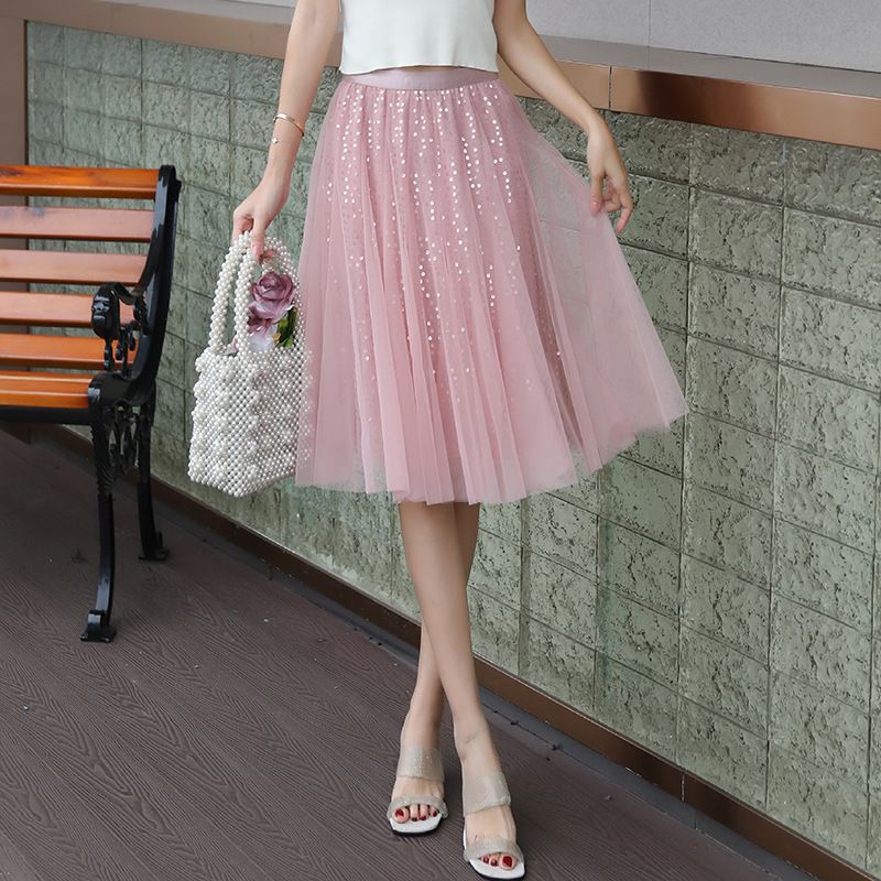 Mesh pailletten rock frauen rock frauen plissee rock blickfang elegante a-linie neue Chinesischen stil rock_voghion.com