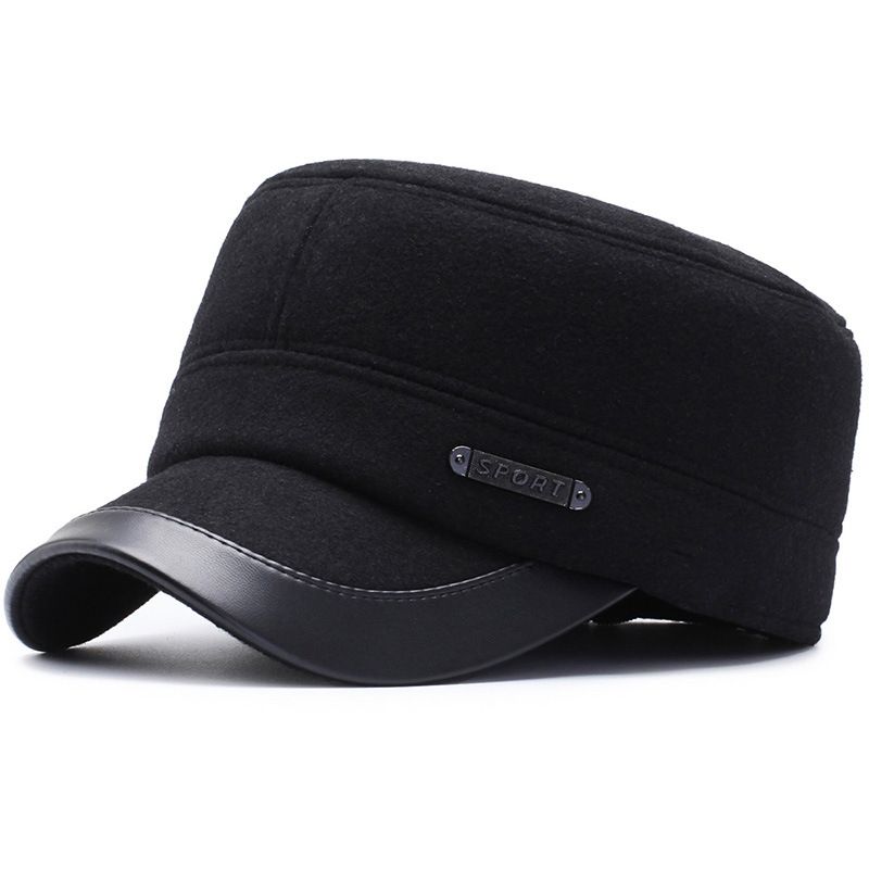 Chapeau d'hiver pour hommes d'âge moyen et âgés, casquette plate pour hommes d'automne et d'hiver, en laine de coton épaisse, pour l'extérieur, pour personnes âgées, protection auditive chaude, casquette plate_voghion.com