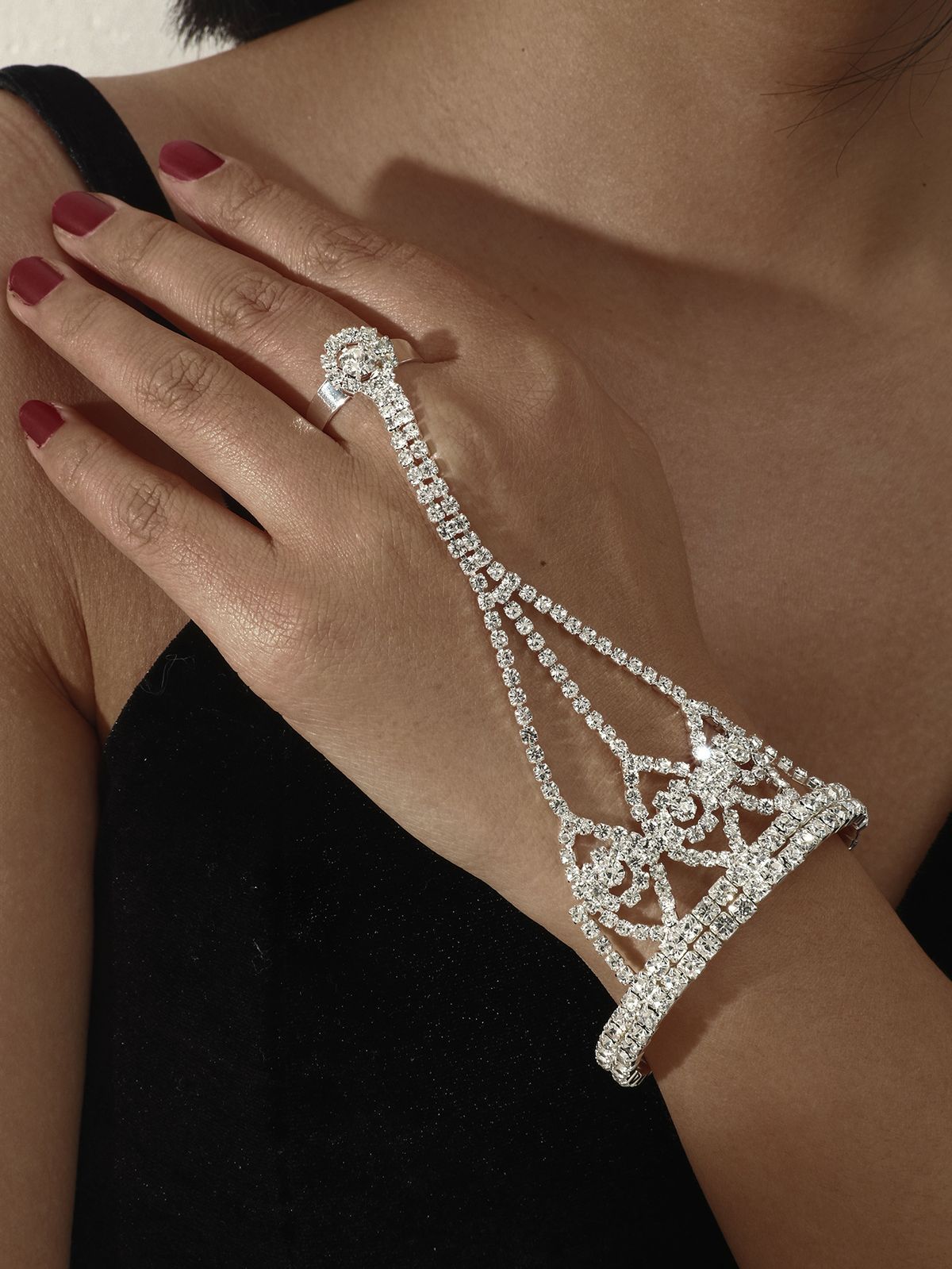 Mode Neue Engel Auge Funkelnden Kristall Herz Armband Für Frauen Bauchtanz Finger Kette_voghion.com