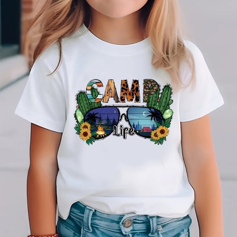 Kids Clothing Cactus Sunglasses Camp Pattern Print Short Sleeved T Shirt Suitable For 1 8 Years Old_voghion.com