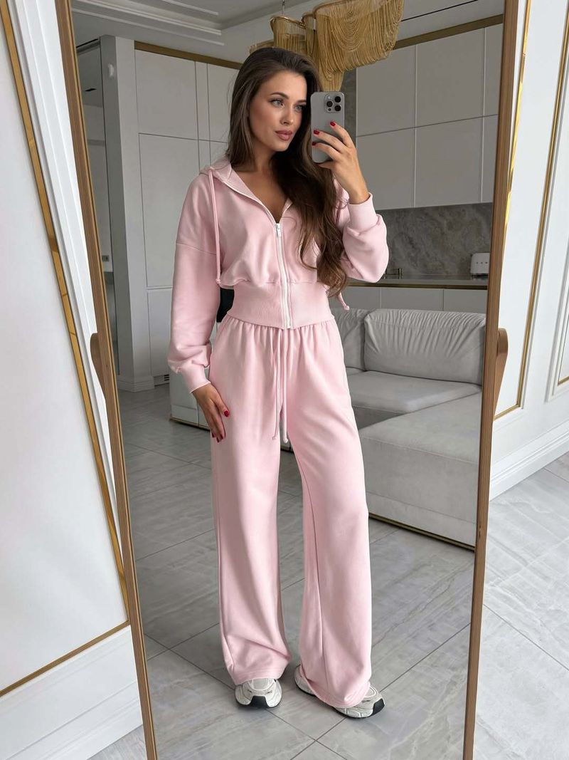 Minimalist Ribbed Hem Hoodie & High-Waist Jogger Set – Zip-Up Comfort (S-L, Cotton Fleece, Streetwear Essential)_voghion.com