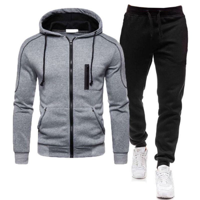 Neue Frühjahr Und Herbst männer Sport Set Strickjacke Zipper Mit Kapuze Top Digitale Casual Einfarbig männer Hosen Set_voghion.com